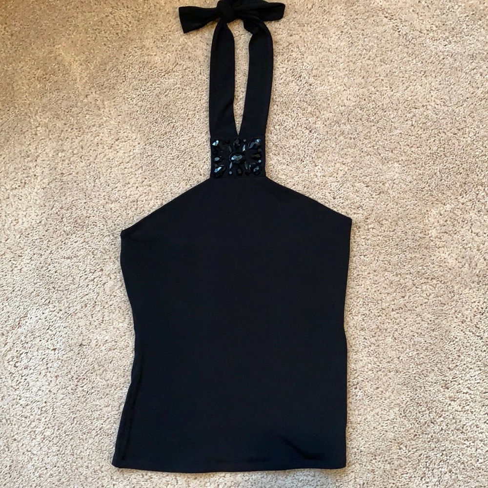 WHBM BLACK JEWEL HALTER TOP SZ XS